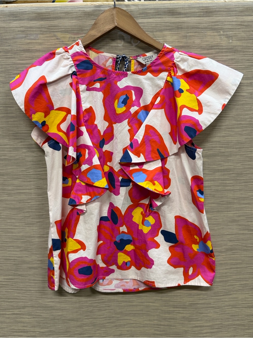 Crosby by Mollie Burch Abstract Print Layered Cap Sleeve Blouse Preppy Womens XS